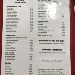 the price of the menu