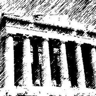 a black and white drawing of a building