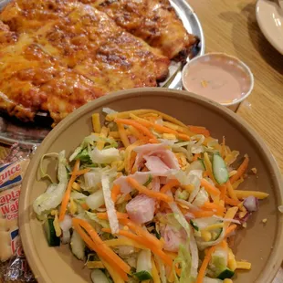 Individual Cheese Pizza and Jr Chef Salad with Turkey.. So Good!