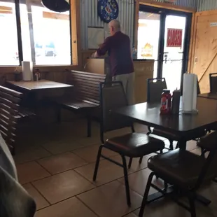 This man is very rude to me . All over me not sitting by the group I came in this . This place was VERY EMPTY AT LUNCH TIME .