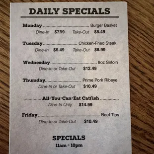 Daily Specials (Aug 2024)