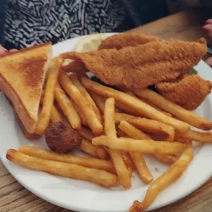 Fried catfish and French fries.