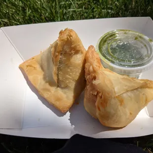 Samosas and mint chutney