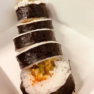 Spider roll (perfect presentation), even with a take-out order.