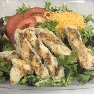 chicken, lettuce, tomato, and cheese