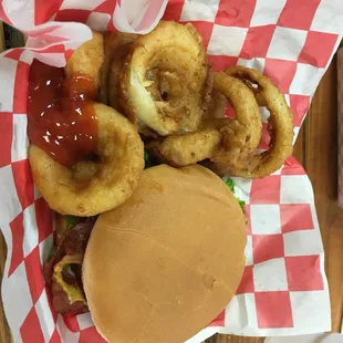 Regular Burger  with bacon and cheese added.