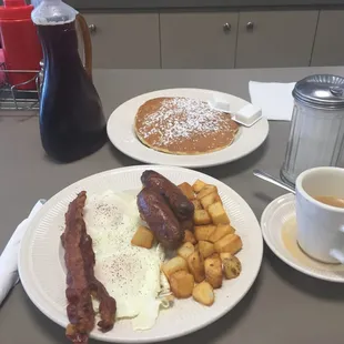 two plates of breakfast food