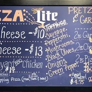 a pizza menu