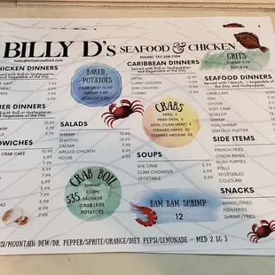 the menu for the restaurant