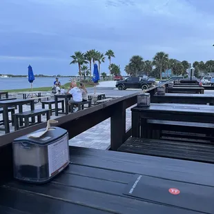 Outdoor seating right on the river