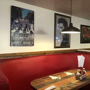 a table and booths