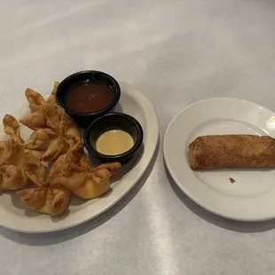 Crab Ragoons and a chicken egg roll