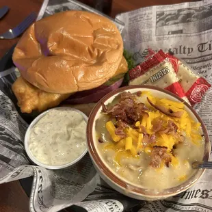 Pub Fish Sandwich and Irish Potato Soup - Cup