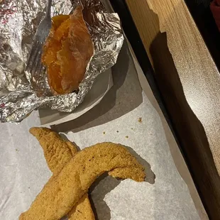 Cat fish, hush puppies and baked sweet potato