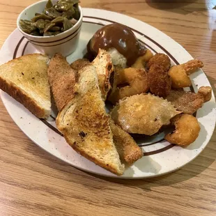 Seafood Platter w Green Beans and Mashed Potatoes