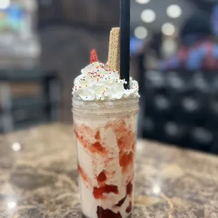 Strawberry milkshake ($8)