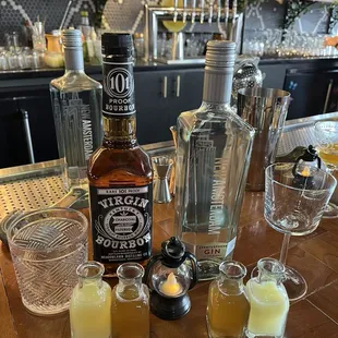 Cocktail ingredients for bees knees with bourbon