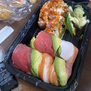 a tray of sushi