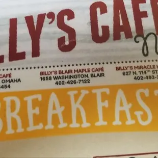 BILLY'S HAS SEVERAL LOCATIONS