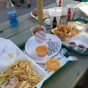 Jr. roast beef plate, broccoli bites, onion rings