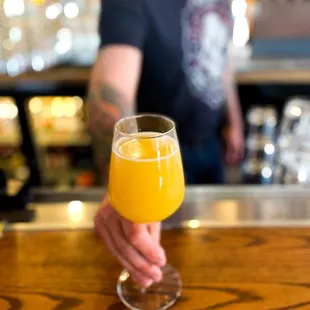 a man holding a glass of beer