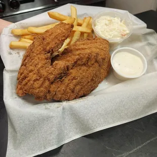 Chicken Tenders with coleslaw and fries