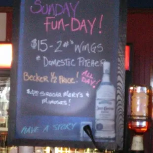 Sunday funday specials