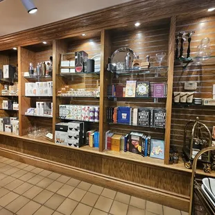 a display of wine glasses and bottles