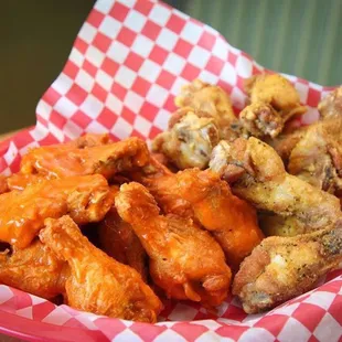 a basket of chicken wings