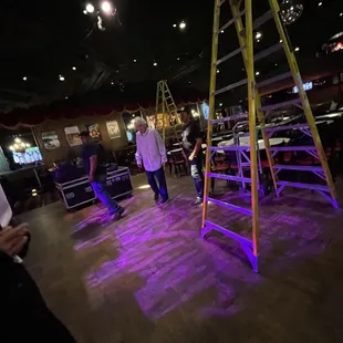 ladders lit up at night