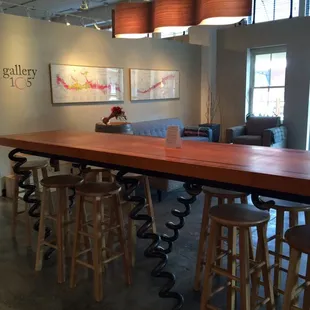 Entry area with cork screw table.