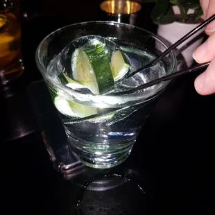 Ice cube with cucumbers inside