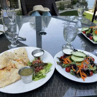 My salty horrible chicken quesadilla with a side salad.