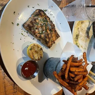 Wood-Fired Bay of Fundy Salmon, Sweet Potato Fries