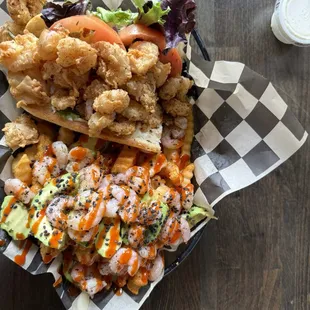 Shrimp poboy and shrimp avocado fries.