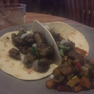 Chicken taco and carne asada taco