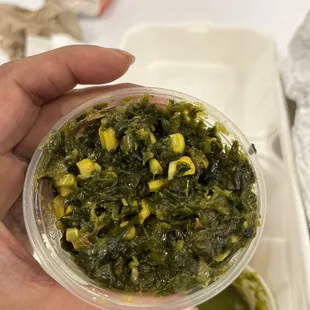 Side of palak spinach and corn, very spicy!