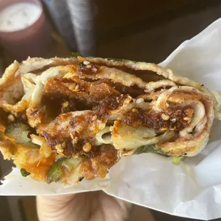 Plain jian bing topped with some chili crisp