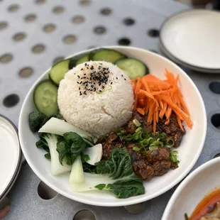 vegan zha jiang rice bowl
