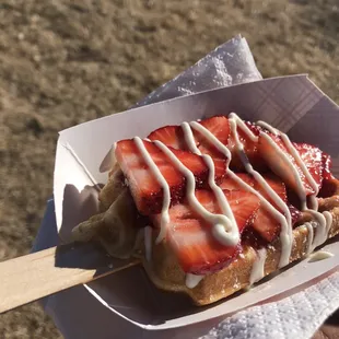 Strawberry cheesecake delight mochi waffle