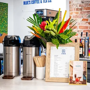 Drip coffee and herbal teas available, all day!