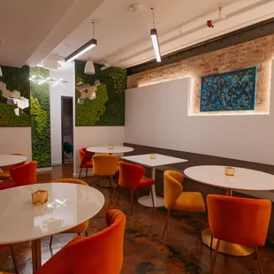 tables and chairs in a restaurant