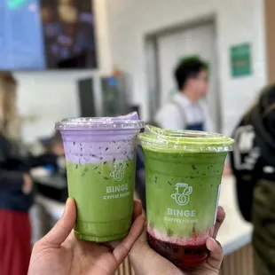 Ube matcha and strawberry matcha