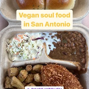 Coconut Crusted Chickn Baked Beans Fried Okra Coleslaw