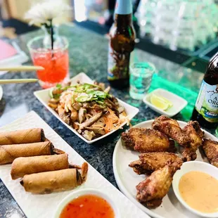 Banh mi fries, shrimp rocket, &amp; house special fried wings