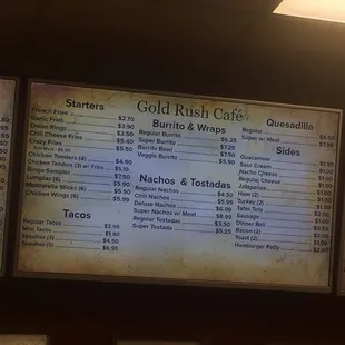 More of the gold rush menu