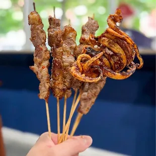 Beef bbq skewer, Lamb BBQ Skewer, squid BBQ Skewer