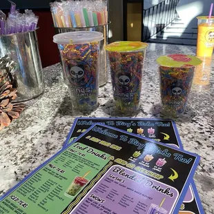 Menu and boba cup sizes