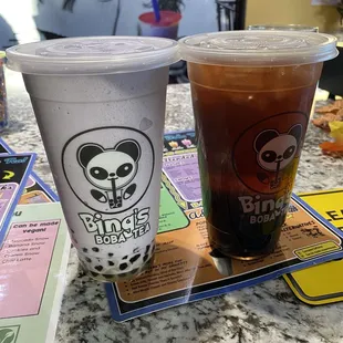 Taro slush and picky pear with boba 32 Oz
