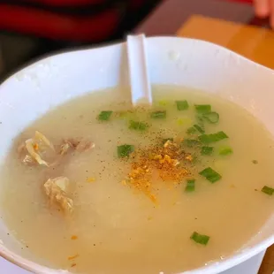 a bowl of soup on a table